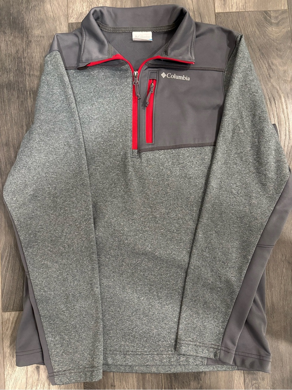 Columbia Men’s Gray Heather Quarter-Zip Pullover with Red Trim